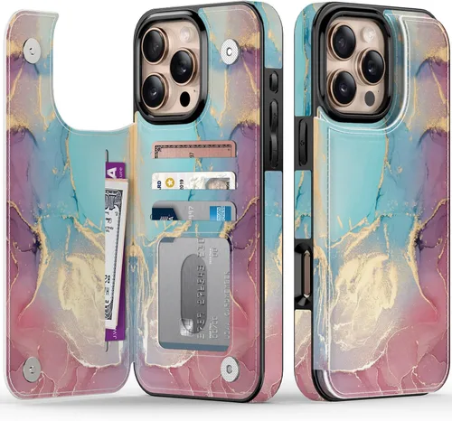 Vista 274 de LETO para iPhone 15 Pro Funda tipo cartera - Tapa tipo folio con patada - Diseños de moda - Tarjetero - Funda protectora para mujeres y niñas - 6.1