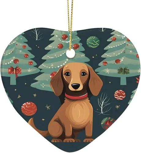 Vista 15 de Dachshund - Adorno de cerámica de Navidad para perro, diseño de animales lindos 2023, adorno de vacaciones para el hogar, decoración de árbol