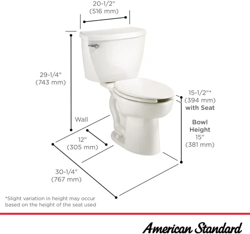 Vista 4 de American Standard 2462016.020 Cadet Asistente de presión de dos piezas con inodoro áspero de 12 pulgadas, parte delantera alargada, 1.6 GPF