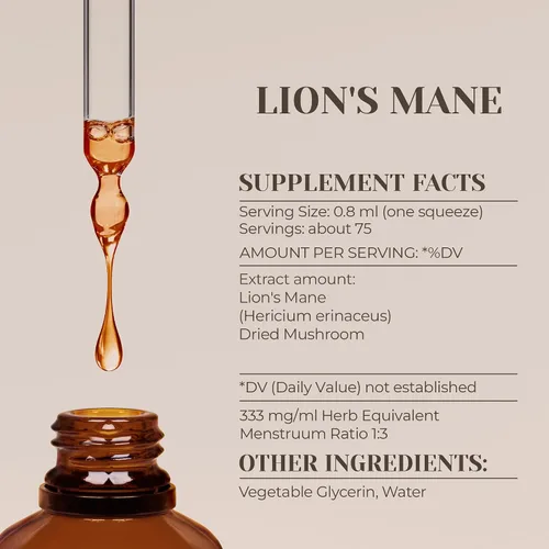 Vista 3 de Extracto de tintura natural sin alcohol de melena de león, refuerzo del sistema inmunológico, gotas líquidas hechas de 100% (2 fl oz)