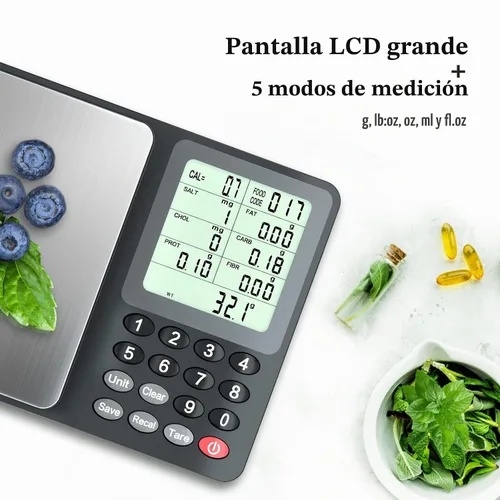 Vista 5 de Fuzion Báscula de cocina de alimentos con calculadora nutricional, 6.6 lb Alta precisión de 0.02 onzas, acero inoxidable, báscula de nutrición