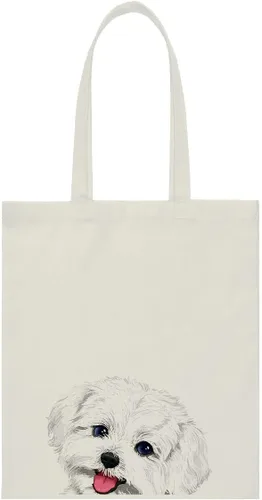 Vista 39 de WIRESTER Bolsa de lona para mujeres y niñas, bolsa de playa, comestibles y viajes, lindo perro