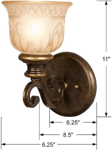Vista 2 de Crystorama Norwalk 1 aplique de bronce claro con pantalla de cristal