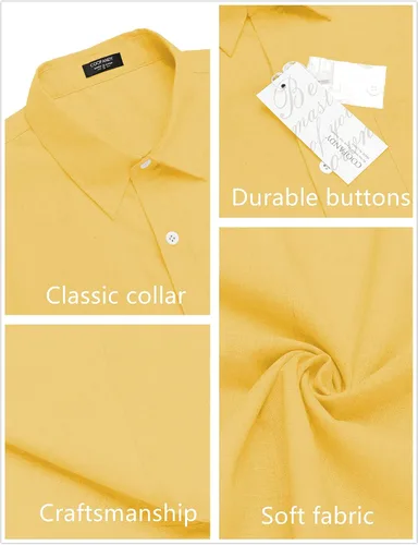 Vista 5 de COOFANDY - Camisa de lino de manga corta con botones estilo informal para hombre, para la playa