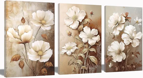 Vista 8 de QIXIANG Arte de pared de 3 paneles de flores de amapola roja sobre lienzo impresiones para baño, dormitorio, sala de estar, decoración estirada