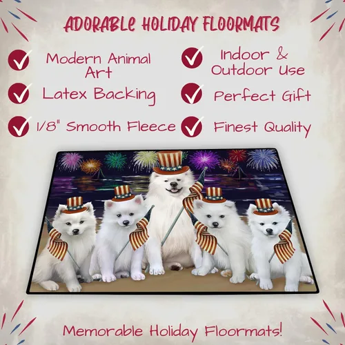 Vista 2 de Doggie of the Day American Eskimo Dogs Floor Mat - 4th of July Independence Day - Best Dog Doormat - Protector Decor - Unique Portrait Art - Premium