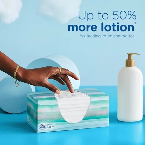 Vista 5 de Puffs Plus Loción Facial pañuelos, 3 cajas familiares, 124 pañuelos por caja