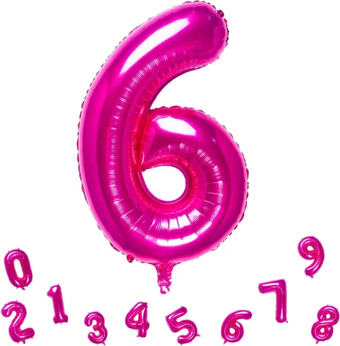 Vista 11 de Globos de aluminio de 32 pulgadas color rosa con el número 0, suministros de decoración de fiesta de cumpleaños (globo rosa número 0)