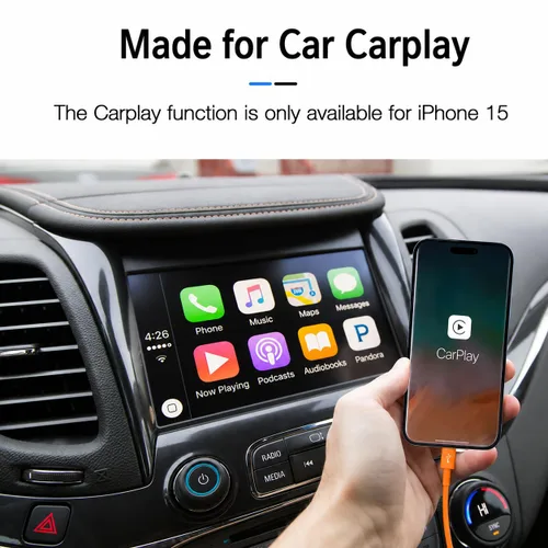 Vista 3 de Cable Carplay naranja de 1.5 pies para iPhone 17/16/15, cable USB A a USB C compatible con iPhone 17Air, 17/16/15 Pro Max, 17E/16E/Plus, iPad