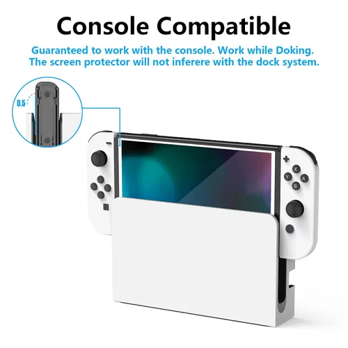 Vista 7 de PlayVital Protector de pantalla de vidrio templado con borde blanco para Nintendo Switch OLED, película protectora transparente HD transparente