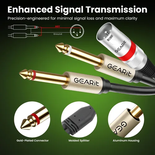Vista 6 de GEARit Cable XLR macho a doble 1/4 de pulgada de 10 pies, cable de audio divisor en Y XLR a 0.079 x 0.250 in con adaptador de 0.138 in
