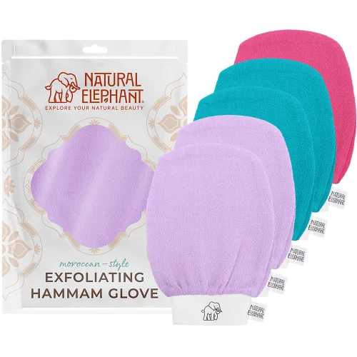 Vista 11 de Natural Elephant Guantes exfoliantes para hammam, guantes exfoliantes faciales y corporales, paquetes de 5 y 10