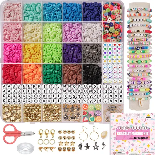 Vista 8 de Mio Angle Kit de fabricación de pulseras de cuentas de arcilla de 24 colores, cuentas planas, para hacer joyas de amistad, cuentas heishi de 24