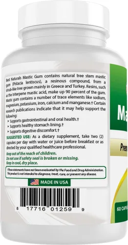 Vista 7 de Best Naturals Paquete de 2 cápsulas de masilla de 500 mg – 60 unidades – (sin OGM) (sin gluten) – Promueve la salud saludable del estómago