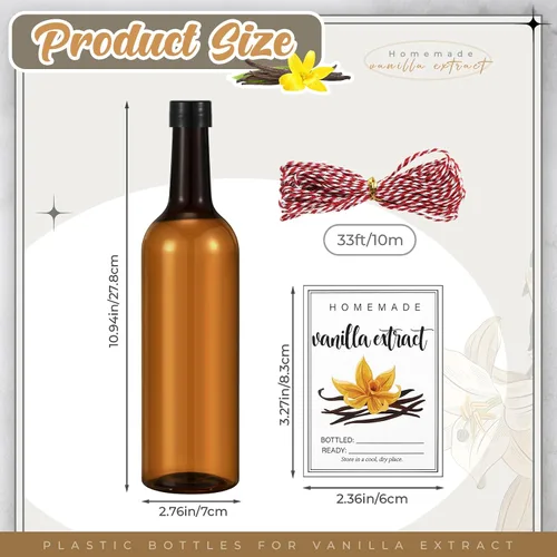 Vista 2 de Baderke Juego de 8 botellas de extracto de vainilla de 25 onzas, tarro de vainilla casero de Navidad, botella de cuello largo para regalos