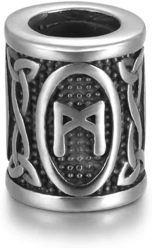 Vista 14 de 5 cuentas vikingas de acero inoxidable, cuentas espaciadoras de metal, cuentas espaciadoras de agujero grande, cuentas de tubo de plata antigua