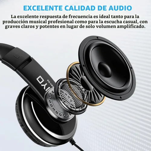 Vista 4 de JOYO Auriculares de estudio con cable con conector de 1/4 a 0.1 in para amplificador de guitarra, teclado, grabación, podcast, DJ, computadora