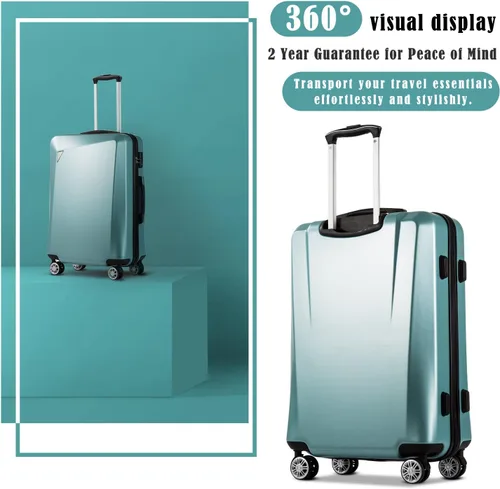Vista 2 de Coolife Equipaje 3 piezas Sets PC+ABS Spinner Maleta 20 pulgadas 24 pulgadas 28 pulgadas, azul hielo nuevo