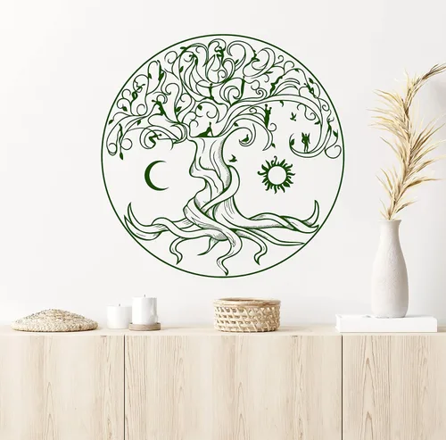 Vista 3 de Vinilo adhesivo para pared, diseño celta del árbol de la vida, símbolo, naturaleza, hadas, sol y luna, decoración grande (1359ig)