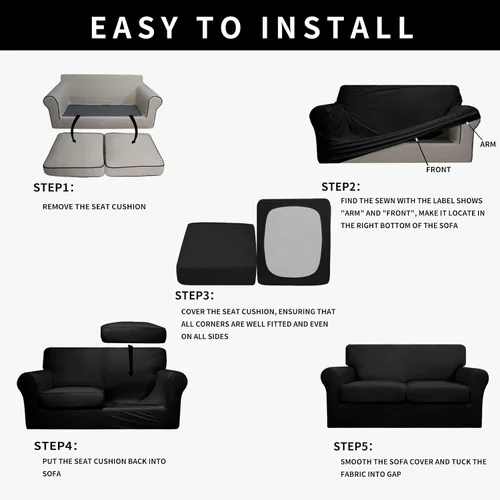 Vista 7 de Easy-Going Funda de sofá 100% impermeable doble de 3 piezas, elástica, suave, para perros, para sofá de 2 cojines separados, protector de muebles a