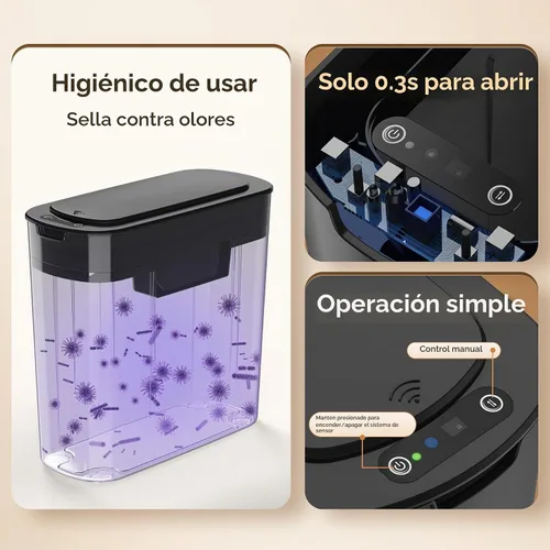 Vista 8 de TIPGO - Bote de basura automático de 5 galones con tapa, negro, sin contacto Motion Sensor, Slim Smart Garbage Bin, Plastic Wastebasket, Battery