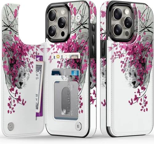 Vista 31 de FUNMIKO Funda tipo cartera para iPhone 15 con tarjetero + clip para efectivo, bloqueo RFID, protección contra caídas de grado militar y obras