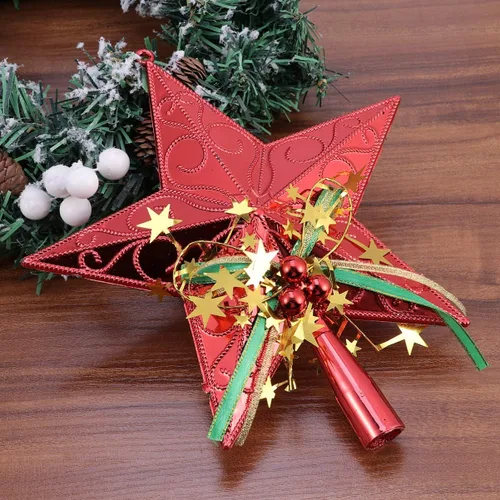 Vista 9 de Amosfun Decoración de estrella para árbol de Navidad de 7.9 in, decoración de árbol de Navidad con purpurina (rojo)