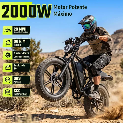 Vista 2 de Electric Bike for Adults,2000W Peak,20"x4"Fat Tire,48V Removable Battery Black
