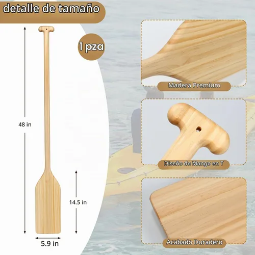 Vista 2 de Remo de madera para canoa de 4 pies, remos de bote con agarre ergonómico, madera premium, acabado protector