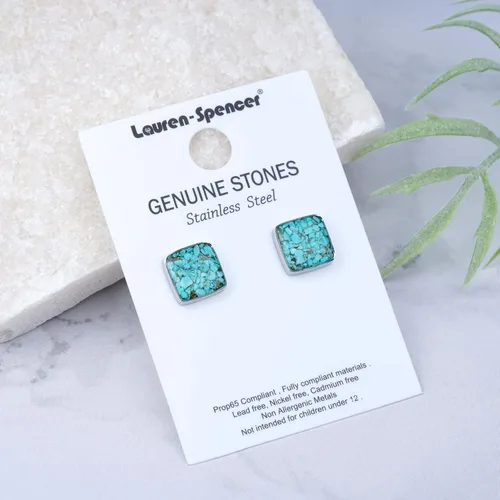Vista 7 de Lauren-Spencer Aretes cuadrados de piedra preciosa para mujer, delicados aretes de piedra pulida de malaquita y sodalita, hipoalergénicos, aretes