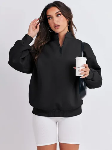 Vista 5 de ANRABESS Sudadera de manga larga para mujer, de gran tamaño, con media cremallera, sudadera con capucha Y2K, ropa de otoño a la moda