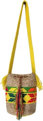 Vista 3 de Mochila Wayuu colombiana 100 % auténtica, hecha a mano, producto artesanal, bolsa de viaje cruzada de diseño único, estilos multicolor..