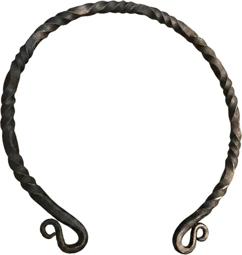 Vista 17 de NauticalMart Collar medieval de hierro tradicional celta torque torque, torque forjado a mano, torc nórdico medieval, cuello auténtico y anillo
