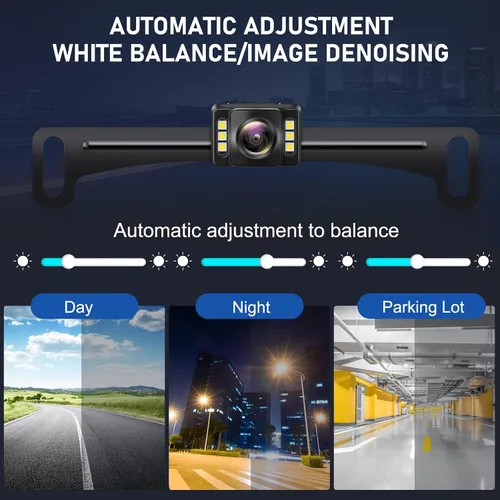 Vista 3 de GLK Cámara de visión trasera AHD 1080P cámara de visión nocturna inversa, cámara de respaldo de matrícula con 6 luces LED, ángulo de visión amplio