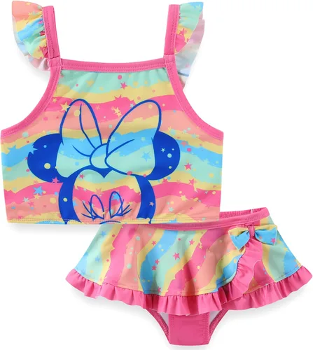 Vista 8 de Disney The Little Mermaid - Traje de baño para niñas con UPF 50+, parte superior tankini y parte inferior de bikini para niños pequeños y grandes