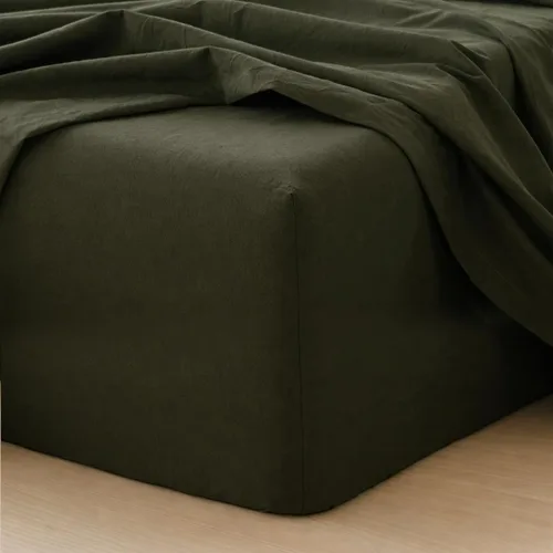 Vista 42 de MooMee Sábana bajera ajustable de solo 100% algodón lavado con textura parecida al lino, transpirable, duradera, suave, cómoda, bolsillo profundo