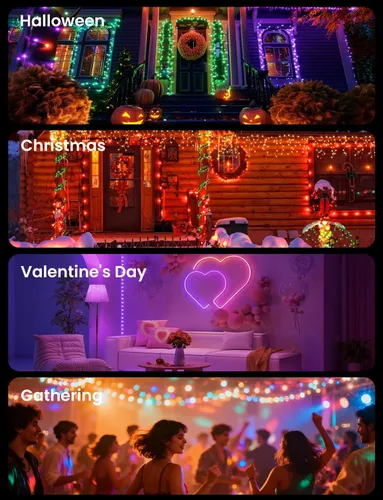 Vista 2 de Cadena de luces inteligentes RGB+IC con 200 LED, luces de Navidad para interiores que cambian de color, control por APP y control remoto, 84