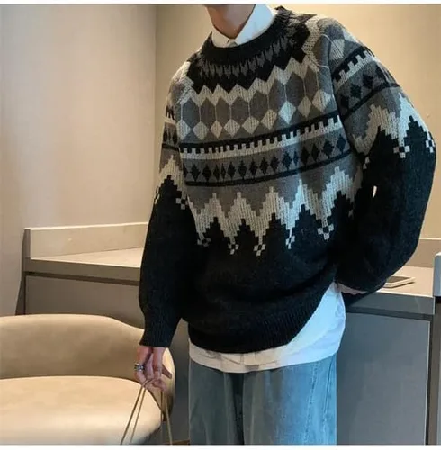 Vista 2 de CYee Grunge Grandpa Sweater for Men Aesthetic Graphic Pullover Y2k Acubi Long Sleeve Sweatshirt Preppy Emo Alt Clothing