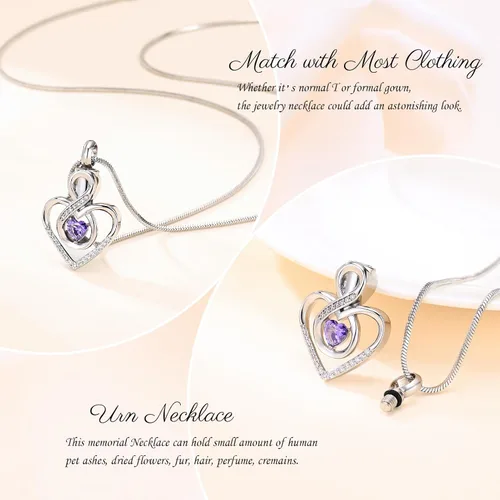 Vista 4 de Infinity Heart Urn Necklace for Women Cremation Jewelry Birthstone Pendant Necklace Memorial Keepsake Jewelry Urn Gift for Women
