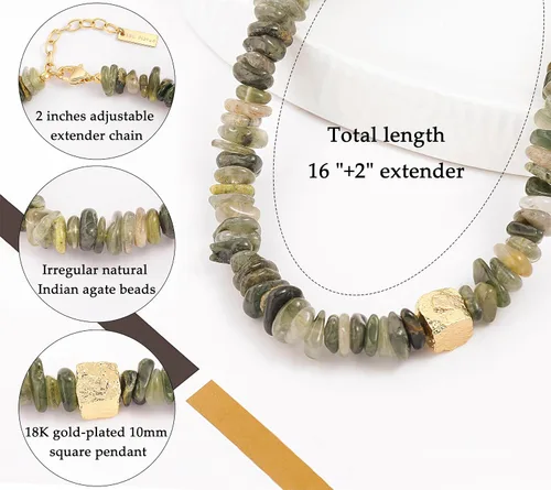Vista 4 de PERNNLA PEARL Collar con cuentas de cristal de malaquita para mujer, lindo colgante de margarita dorada, gargantilla para niña, joyería bohemia