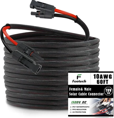 Vista 21 de Cable de extensión solar de doble cable de 6 pies – Conector de panel solar de 10 AWG (6 mm²), con conectores solares IP67 macho/hembra