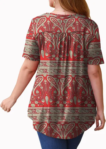 Vista 3 de U.Vomade - Blusas de verano con cuello en V, botones, plisadas, acampanadas y de talla extragrande para mujer, talla M - 4X