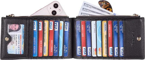 Vista 3 de Travelambo Billetera plegable con bloqueo RFID para mujer con bolsillo con cremallera