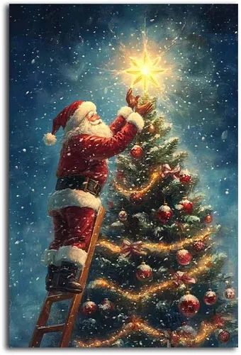 Vista 12 de NTEUMM Póster de lienzo con diseño de reno y abrazo de Papá Noel, arte de pared de Papá Noel, fotos de Navidad, regalo de Navidad, decoración