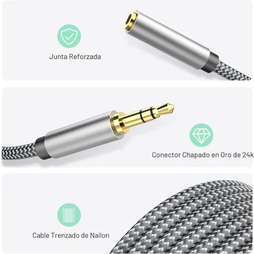Vista 6 de Cable de extensión de auriculares de 0.1 in de 4 pies, extensor de cable auxiliar trenzado de nailon para teléfonos inteligentes, tabletas