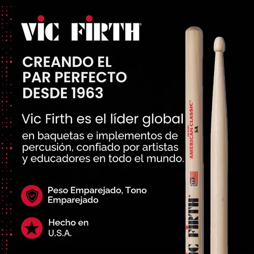 Vista 8 de Baquetas Vic Firth clásicas 5A, Custom