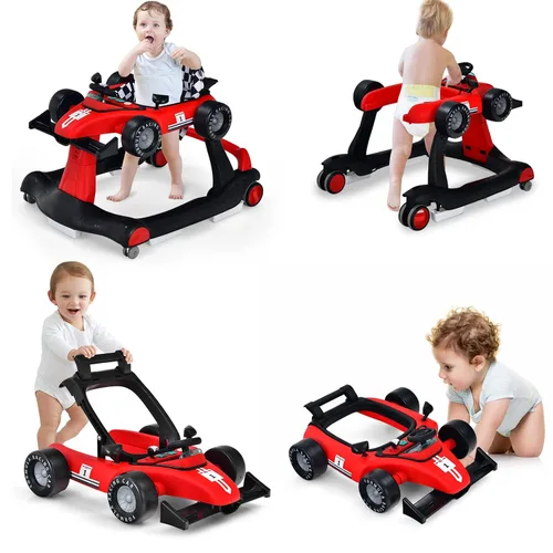 Vista 11 de HONEY JOY Andador de bebé 4 en 1, caminador de actividad con 3 alturas ajustables, ruedas suaves con velocidad ajustable, asiento acolchado, música