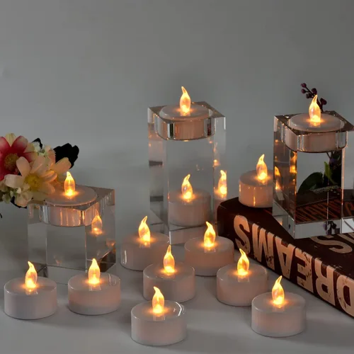 Vista 8 de Velas de té LED, velas de té sin llama, velas sin llama, luces de boda para decoración del hogar, Navidad, fiesta de cumpleaños