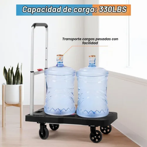 Vista 2 de Carro de empuje plegable para camión de plataforma, capacidad de peso de 330 libras, mango ajustable para carretilla de mano con ruedas giratorias