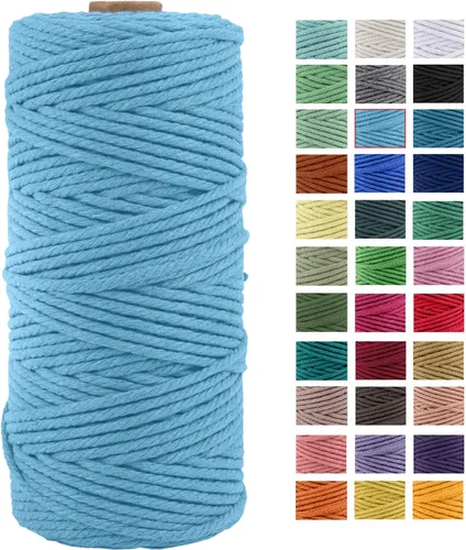 Vista 37 de Cordón de macramé de algodón natural grueso de 3mm x 109 yardas, cuerda de algodón trenzado de 4 hebras para macramé suave de color natural hecho a